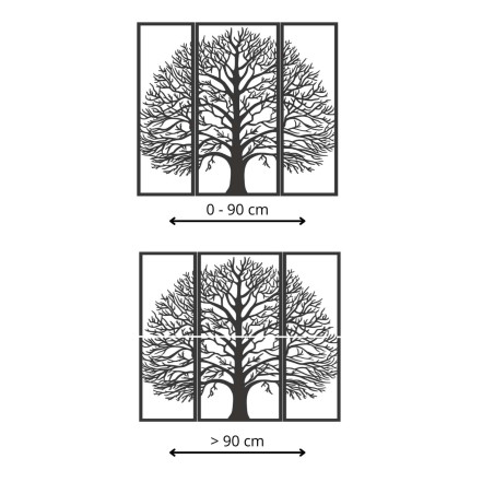 Wooden black tree silhouette as a three-piece interior decoration