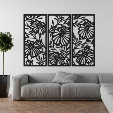 Modern three-piece painting with a floral pattern - a stylish addition to the living room.
