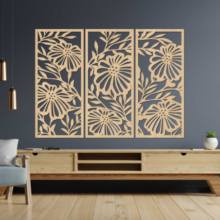 Modern three-piece painting with a floral pattern - a stylish addition to the living room.