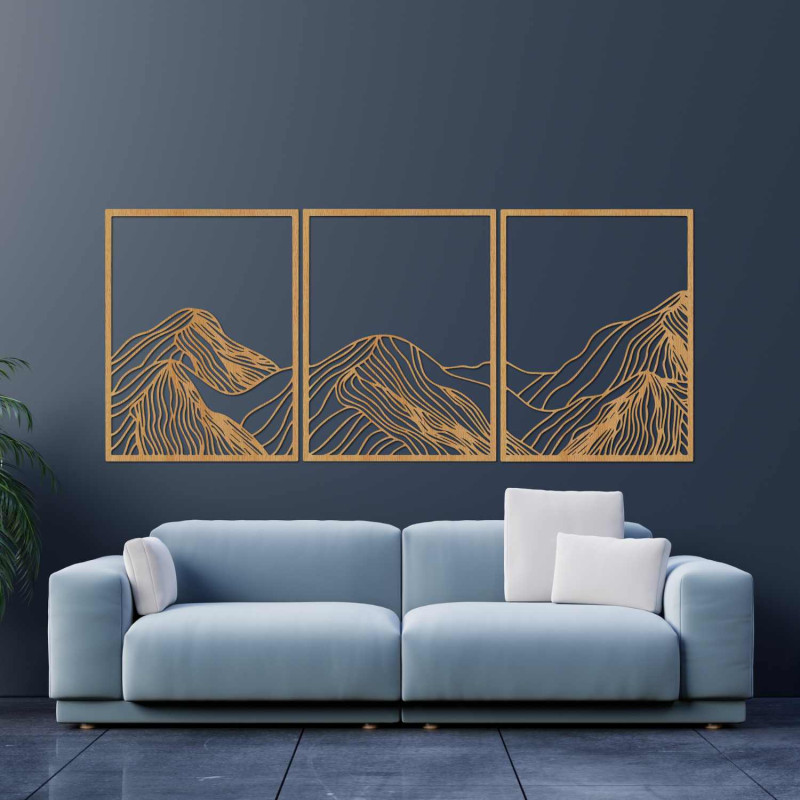 This beautiful three-piece wooden painting captures the beauty of nature in a minimalist yet sophisticated style.