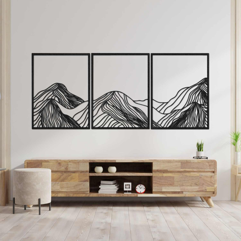 This beautiful three-piece wooden painting captures the beauty of nature in a minimalist yet sophisticated style.
