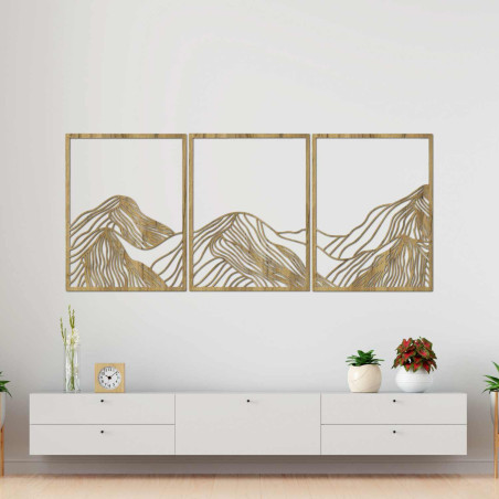 This beautiful three-piece wooden painting captures the beauty of nature in a minimalist yet sophisticated style.