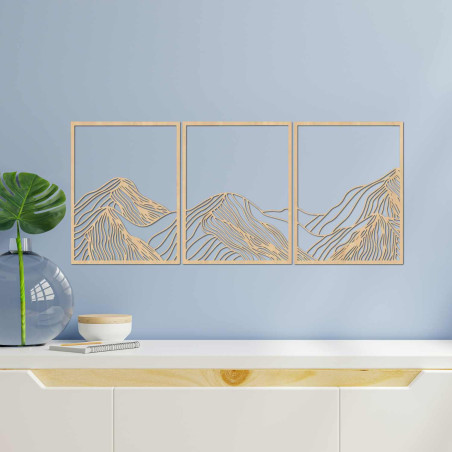 This beautiful three-piece wooden painting captures the beauty of nature in a minimalist yet sophisticated style.