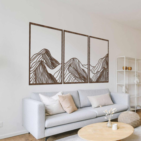 This beautiful three-piece wooden painting captures the beauty of nature in a minimalist yet sophisticated style.