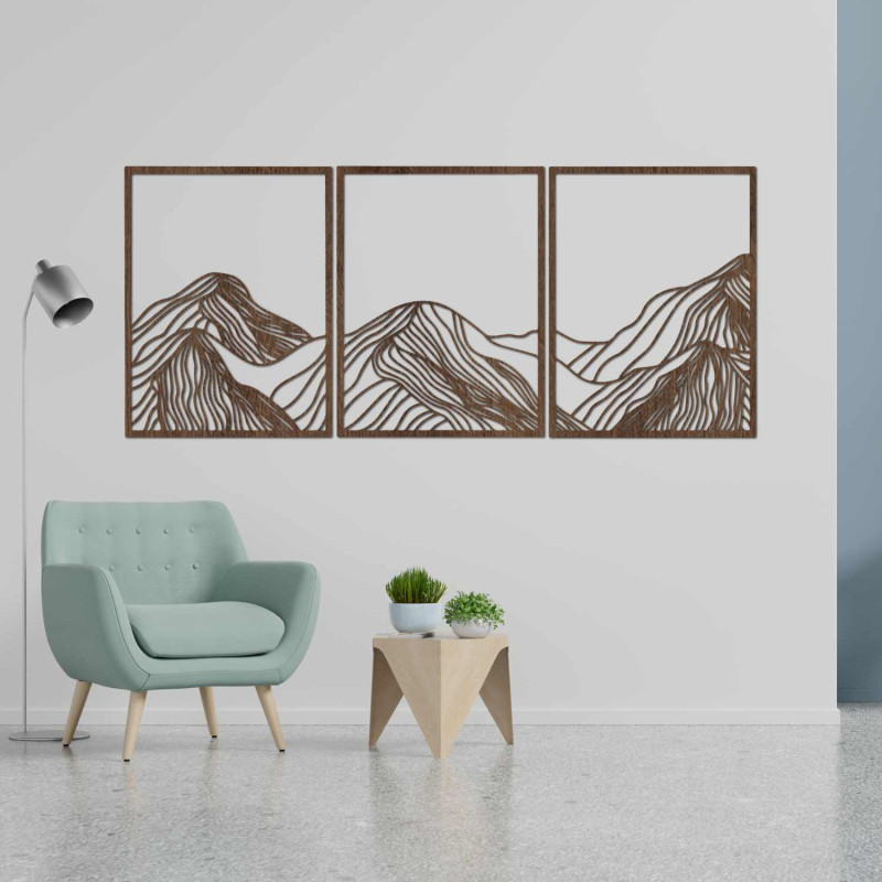 This beautiful three-piece wooden painting captures the beauty of nature in a minimalist yet sophisticated style.