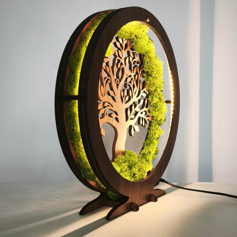 LED lamp Tree of Life with moss - table decoration for the living room.