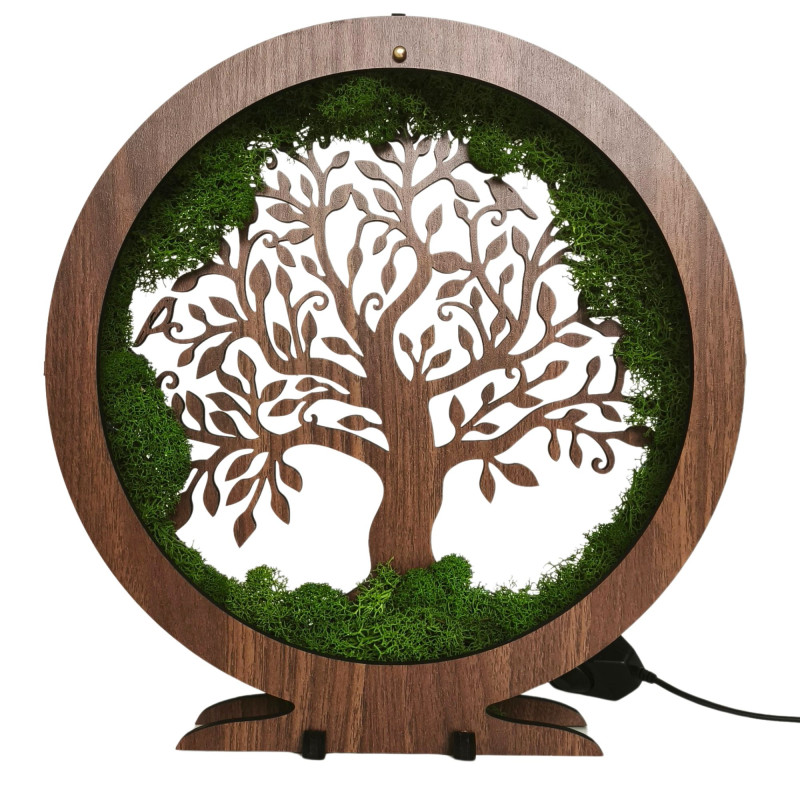 LED lamp Tree of Life with moss - table decoration for the living room.