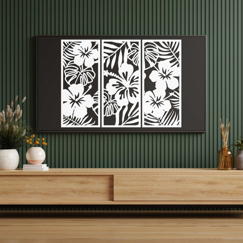 Wooden wall decoration: Exotic flower and leaves