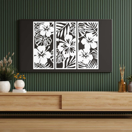 Wooden wall decoration: Exotic flower and leaves