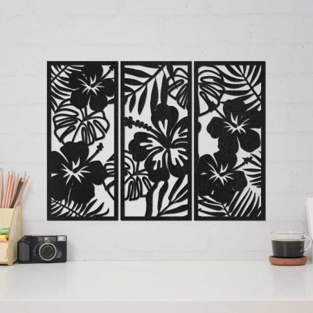 Luxury set of 3 paintings: Tropical nature in oak