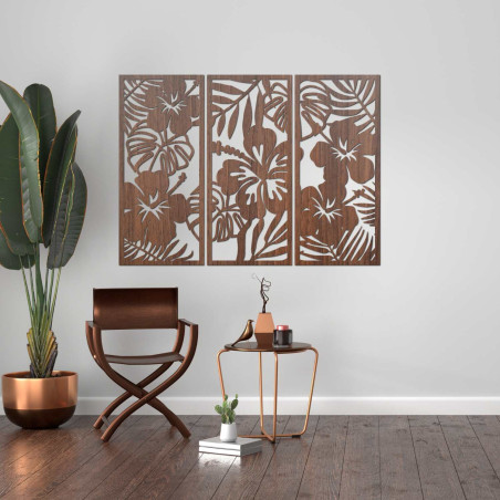 Luxury set of 3 paintings: Tropical nature in oak