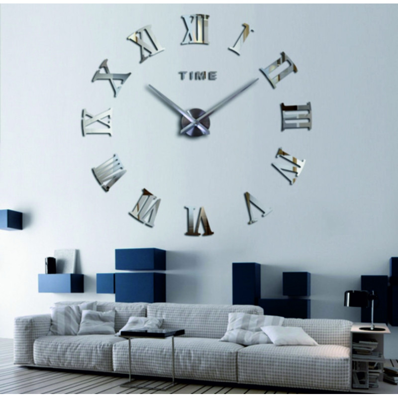 Wall clock with adhesive Roman numerals - OLIVA