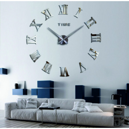 Wall clock with adhesive Roman numerals - OLIVA