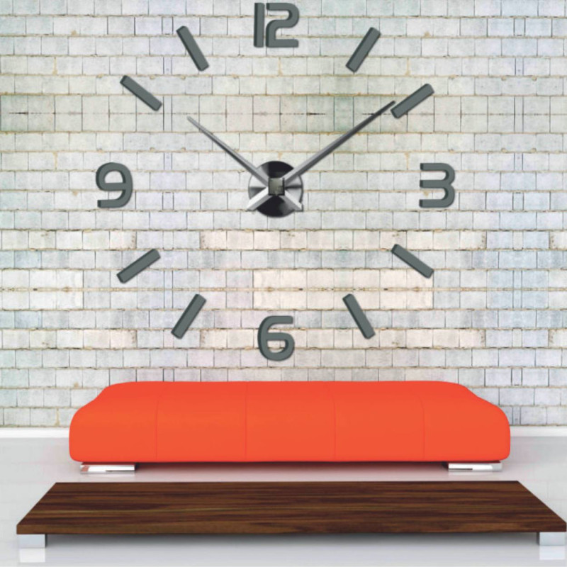Minimalist DIY clock on concrete wall with decorative red vases