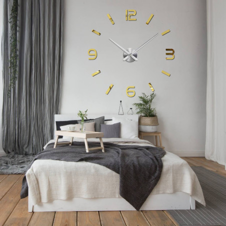 Designer adhesive clock 12 3 6 9 on the wall, tall shiny red vases