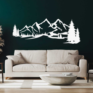 Wooden picture on the wall of a mountain - Natural Silhouette of a Mountain Range 2