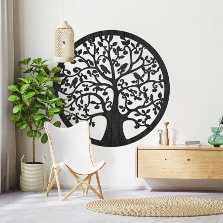 Modern carved wooden picture with the Tree of Life motif for the living room.