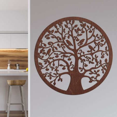Modern carved wooden picture with the Tree of Life motif for the living room.