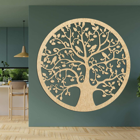 Modern carved wooden picture with the Tree of Life motif for the living room.