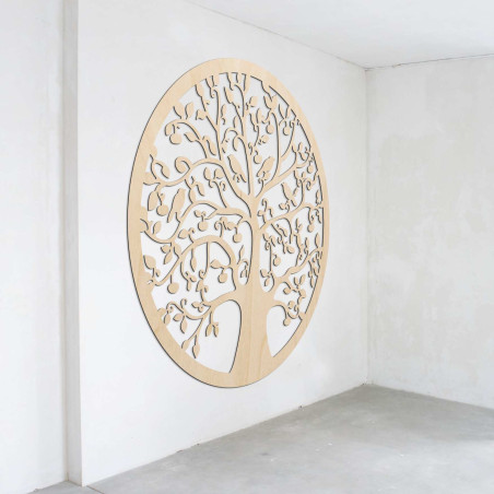 Luxurious 3D wooden cutout Tree of Life with birds in a modern interior.