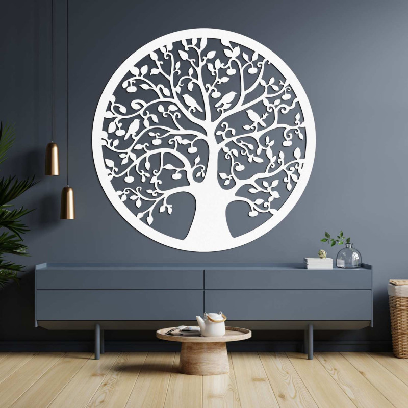3D wooden cutout of a tree with birds - elegant interior painting, bronze oak.