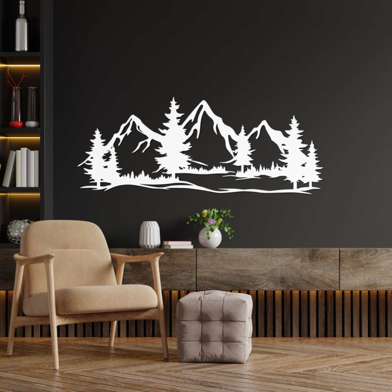 Modern wooden silhouette of a mountain landscape
