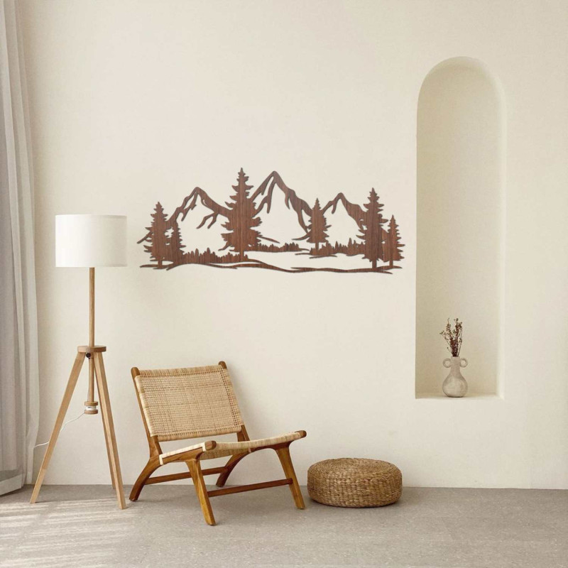 Modern wooden silhouette of a mountain landscape