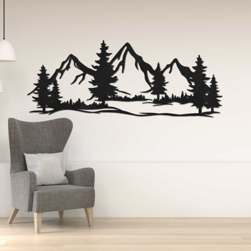 Natural wooden wall decoration with a mountain motif
