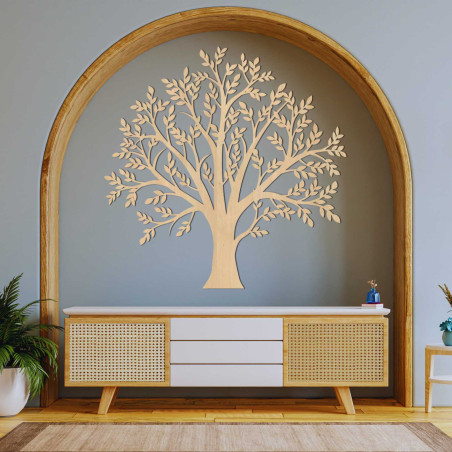 The laser-carved tree of life made of wood is a stylish addition to any interior