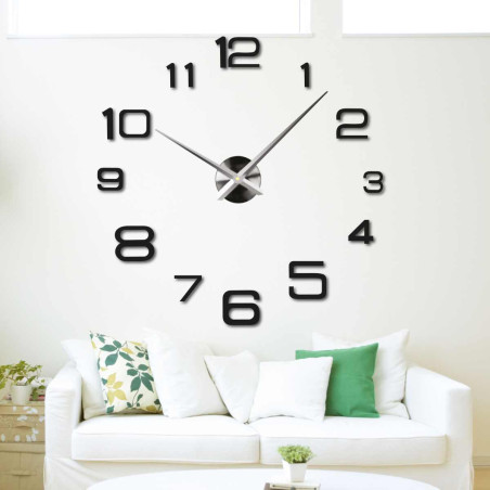 Modern DIY Stick-On Wall Clock – Black Numbers