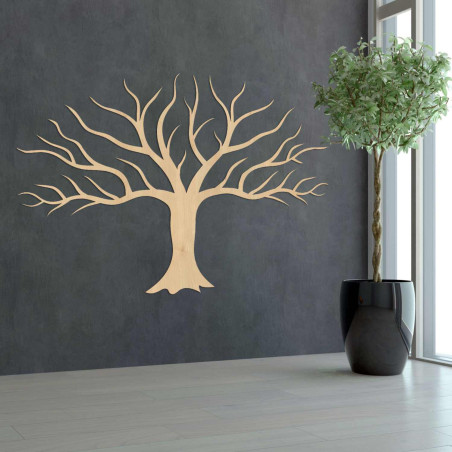 Stylish wooden tree on the wall impresses with its detailed minimalist design