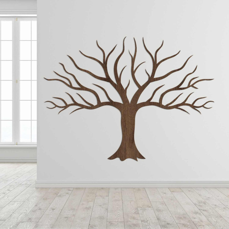 Stylish wooden tree on the wall impresses with its detailed minimalist design