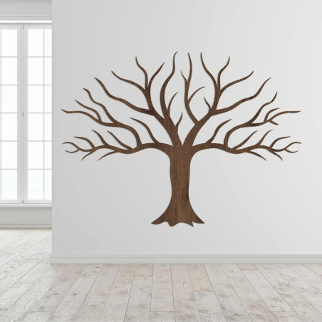 Stylish wooden tree on the wall impresses with its detailed minimalist design