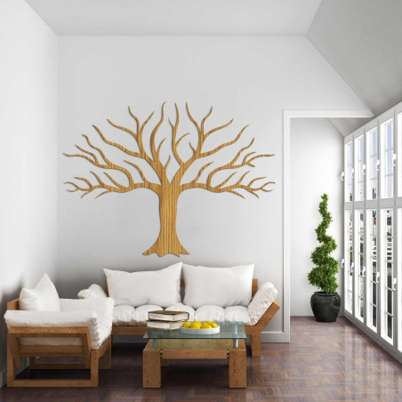 Stylish wooden tree on the wall impresses with its detailed minimalist design