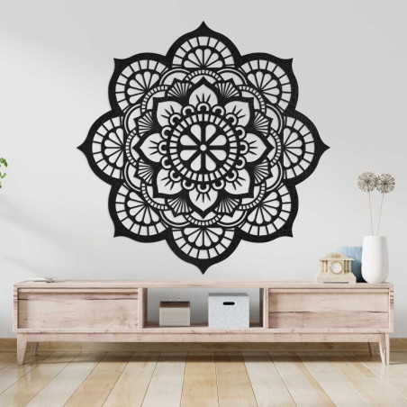 Wooden carved mandala for the wall with a detailed floral pattern