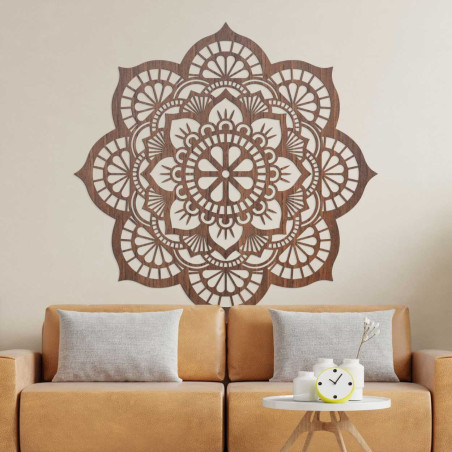Modern wall decoration in the shape of a mandala made of natural wood
