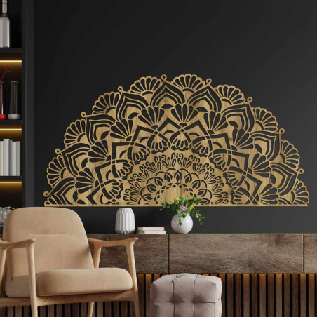 An elegant wooden mandala adds peace and a unique look to the space