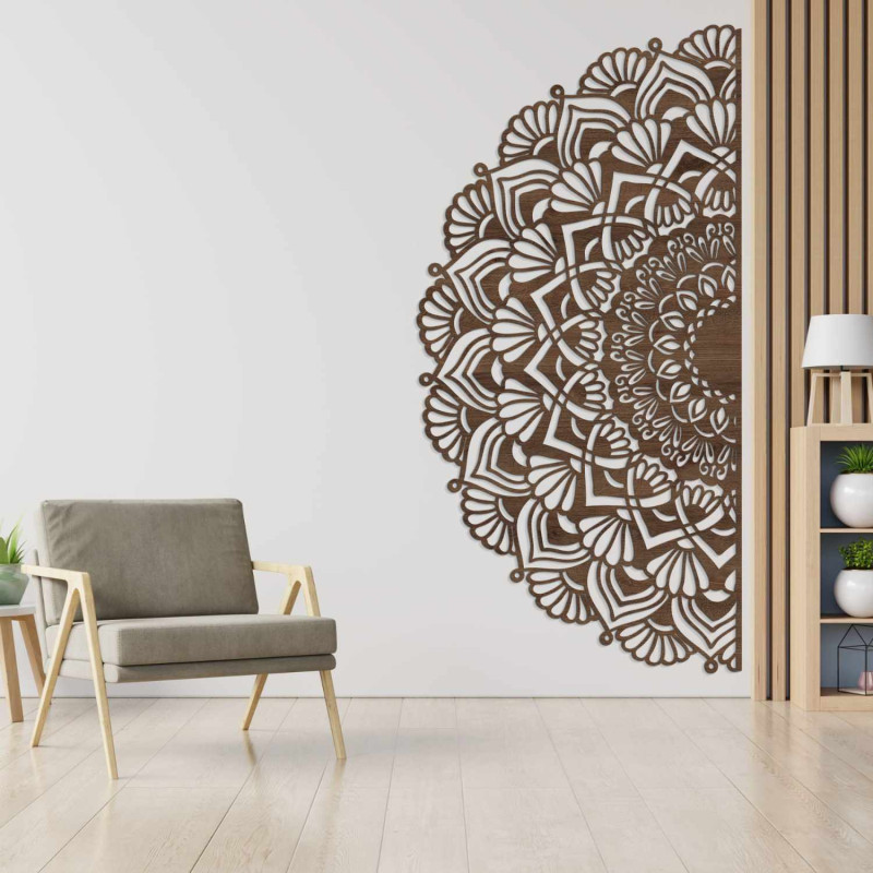 An elegant wooden mandala adds peace and a unique look to the space