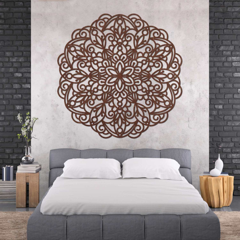 Modern wooden mandala painting for a stylish natural home interior