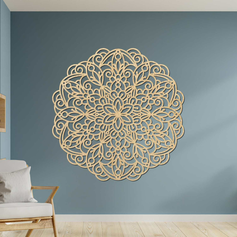 Modern wooden mandala painting for a stylish natural home interior