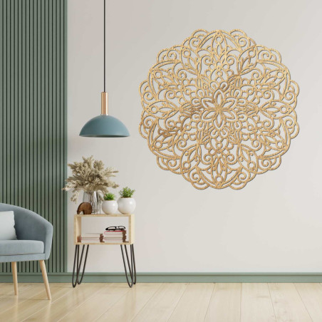 Modern wooden mandala painting for a stylish natural home interior