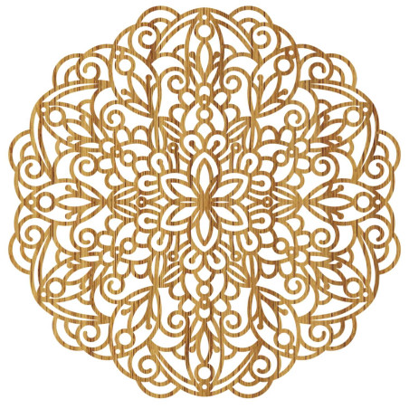 A meticulously carved wooden mandala adds peace and style to the space