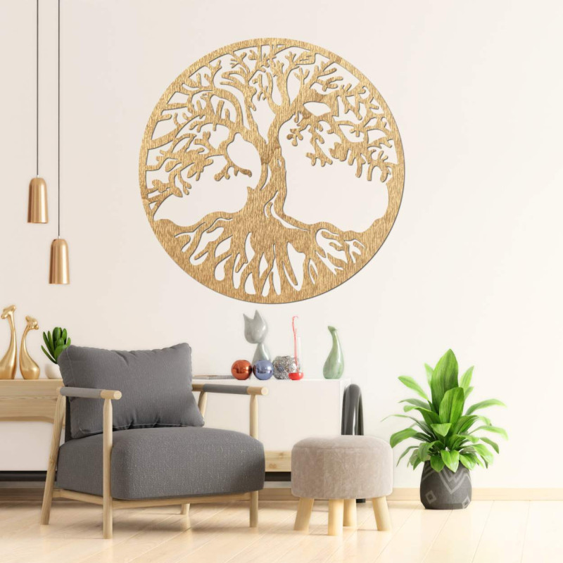 Modern wooden picture of the tree of life for a harmonious interior