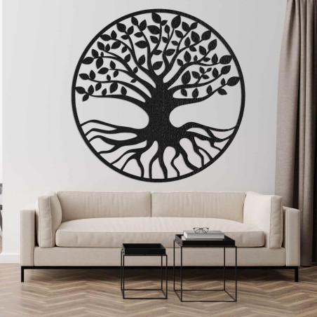 Designer wooden tree of life with detailed roots and leaves