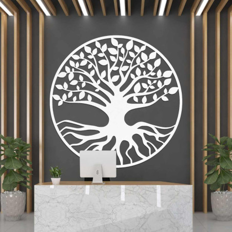 Designer wooden tree of life with detailed roots and leaves