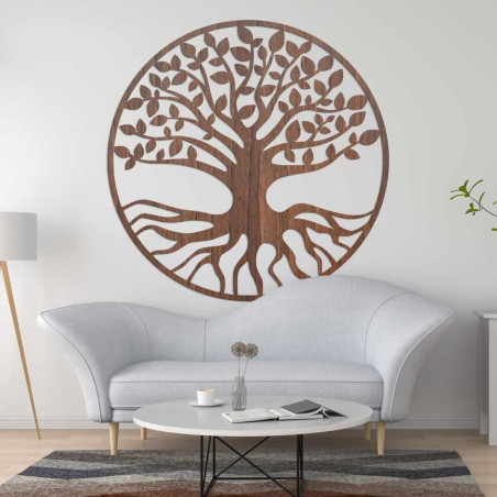 Designer wooden tree of life with detailed roots and leaves