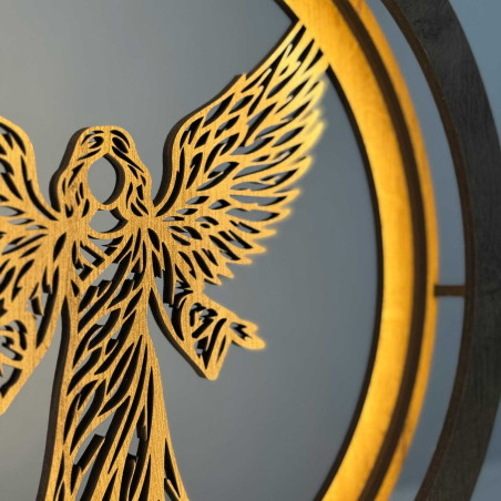 Elegant wooden LED angel lamp with warm backlight