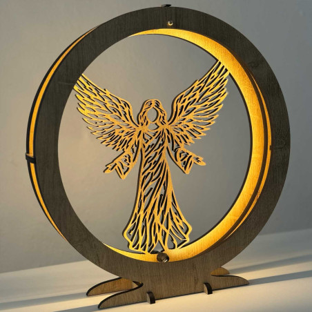 Elegant wooden LED angel lamp with warm backlight