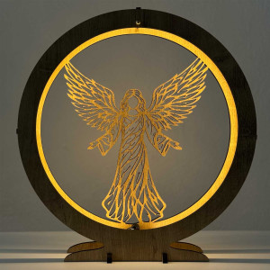 Elegant wooden LED angel lamp with warm backlight