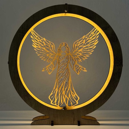 Elegant wooden LED angel lamp with warm backlight
